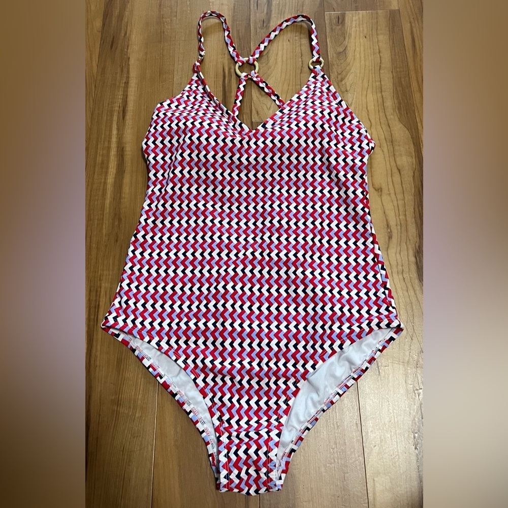 Kona Sol Red, White & Navy Zigzag One-Piece Swimsuit
